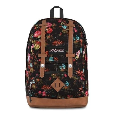 Mochila floral Jansport Baughman rara JS00T44A funda para computadora portátil borde de cuero Foto 1 de 4