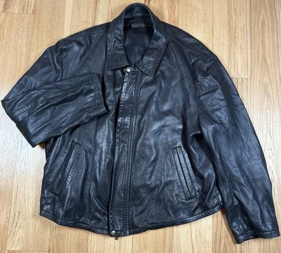Chaqueta de Motocicleta de Cuero Donna Karan de Colección para Hombres XXL Botón Cremallera Lana Lino Forrada Foto 1 de 4
