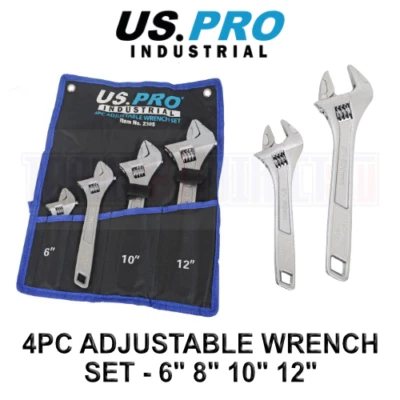 US PRO INDUSTRIAL 4PC Adjustable Wrench Spanner Set Sizes 6", 8", 10", and 12"  - Image 1 of 4