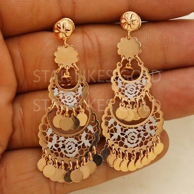 Brinco longo pendurado de ouro rosa 18k brinco Chandbali feito à mão - Imagem 1 de 4