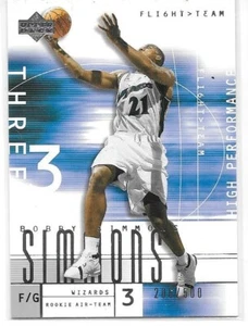 BOBBY SIMMONS ROOKIE SERIAL /500 2001-02 UPPER DECK FLIGHT TEAM 114 WIZARDS - Picture 1 of 1