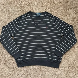 Suéter Polo Ralph Lauren Para Hombre 2XL Gris Rayas Cuello Ligero Algodón Pima - Imagen 1 de 13