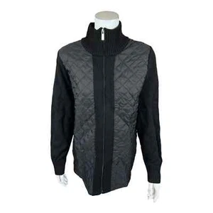 Denim & Co. Women's Quilted Woven Front Sweater Jacket Black XL NEW - Picture 1 of 3