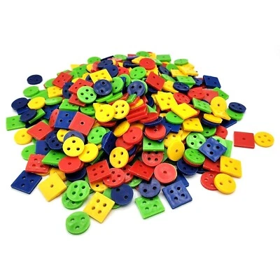 Button Lot Primary Color Vintage 1980s Plastic Squares Circles Crafts 11 Ounces+ - Image 1 of 4