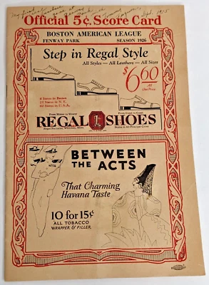 1926 Boston Red Sox Fenway 5¢ Score Card Program, vs. Philadelphia Athletics As - Image 1 of 4