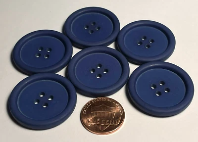 6 Large Rimmed Deep Blue Plastic Sew-through 4-hole Buttons 30mm 1-3/16" 12660 - Image 1 of 4