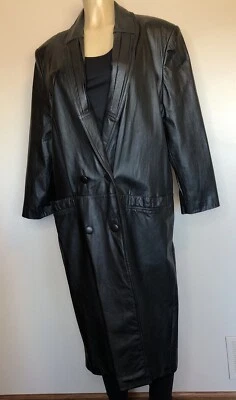 Abrigo para mujer Charles Klein de cuero genuino largo negro doble botonadura MEDIANO Foto 1 de 4