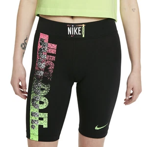NIKE Women's Sportwear Esseantial Biker Shorts sz XS X-Small Black Neon Training - Picture 1 of 6