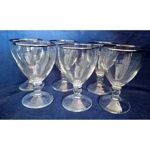 Vintage Set of 6 Silver Rimmed Crystal 8oz wine Bar Liquer Glasses Stemmed - Picture 1 of 7