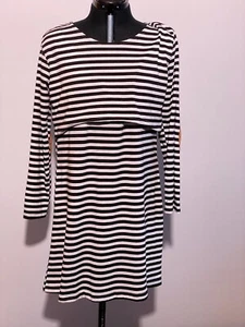 PatPat Maternity Nursing Dress Classic Stripe Black White Size M - Picture 1 of 12