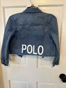 Polo Ralph Lauren Jean Jacket Youth Blue Denim Logo Cropped Girl's Sz 10 - Picture 1 of 14