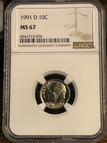 1991 D Roosevelt 10c, NGC Graded MS 67, 076 Cover