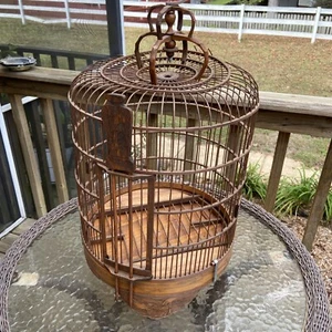 Vintage Asian Wooden Bird Cage Teak or Bamboo Bird Cage 19th Century - Picture 1 of 9