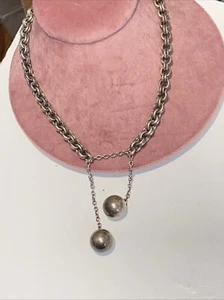 VICTORIAN MARK STERING DOUBLE ROLO EXTENSION CHAIN NECKLACE BALL KENETIC - Picture 1 of 14