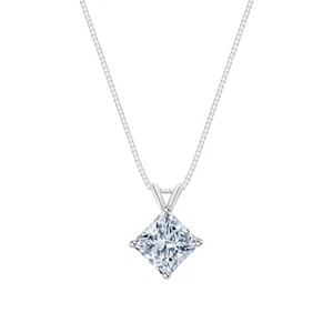 IGI E/VVS 3 kt gedrechselter Princess Lab Created gewachsener Diamant 18 K Weißgold Halskette - Bild 1 von 1