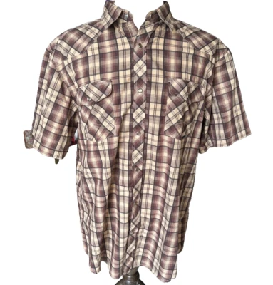 Coastal Mens Brown Plaid Pearl Snap Western Short Sleeve Shirt Size XXL - Image 1 of 4
