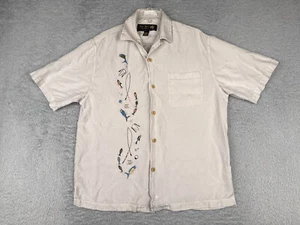 Nat Nast Shirt Mens Medium Ivory Embroidered Fish Fishing Silk Short Sleeve Camp - Picture 1 of 16