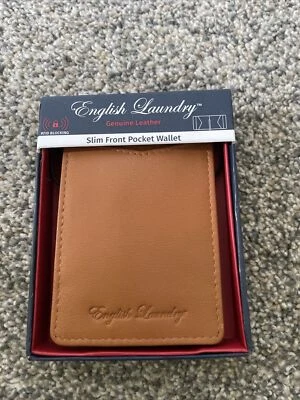 Cartera de bolsillo frontal delgada de cuero genuino para lavandería inglesa de cuero marrón nueva Foto 1 de 4