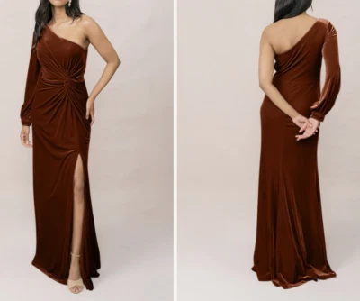 Vestido Revelry Aurora Terciopelo Óxido Mujer Talla 8 Un Hombro Abertura Dama de honor -Defecto Foto 1 de 4