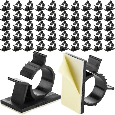 Black Self-Adhesive Adjustable Cable Clips - 50 Pack - Secure Wire Holders - Image 1 of 4
