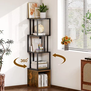4-Tier Rotating Bookshelf Corner Narrow Book Shelf 360 Display Bookcase Rack - Picture 1 of 15