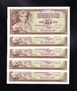 F.C. YUGOSLAVIA , LOTE 5 UNIDADES DE 10 DINARES 1981, S/C- (AUNC) , P.87b . - Imagen 1 de 2