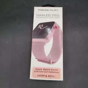PRESS PLAY Stainless Steel Apple Watch Mesh Strap 6/SE/5/4/3/2/1 Pink Plum NEW! - Picture 1 of 7
