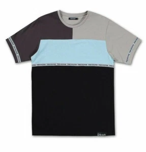 Pink Dolphin SCRIPT TAPE TEE Grey Blue Black Blocked Stripe Logo S/S Men's Shirt - Picture 1 of 1