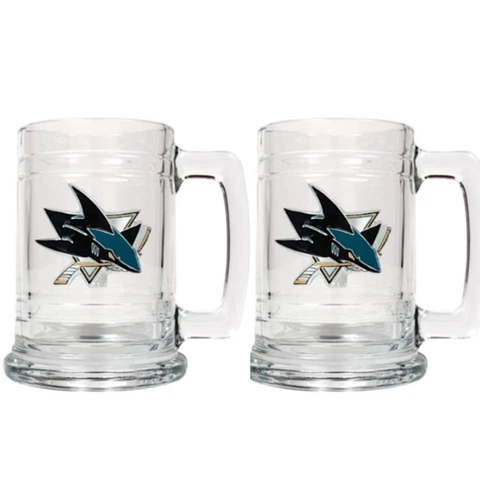 NHL SAN JOSE SHARKS , 2 - 15oz Classic Glass Mugs, Never Used (see description) Cover