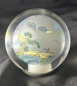 Vintage Japanese Reverse Painted Art Glass Paperweight 2.5" - Picture 1 of 6