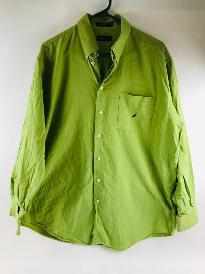 Camisa Nautica Para Hombre Talla 16.5 34/35 Verde Sólido Bolsillo Con Botones Manga Larga Foto 1 de 4