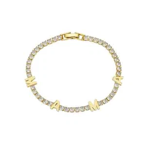 6ct Round Simulated Diamond "MAMA" Letter Tennis Bracelet 14k Yellow Gold Plated - Picture 1 of 5