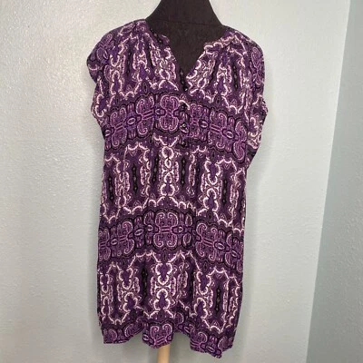Top Camisa Blusa Túnica Laura Scott Mujer Talla Grande 3X Púrpura Negro Paisley Boho Foto 1 de 4