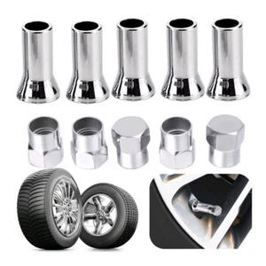 TR414 Chrome Silver Car Tire Wheel Tyre Valve Stem Hex Cap w/ Sleeve Cover - Bild 1 von 9