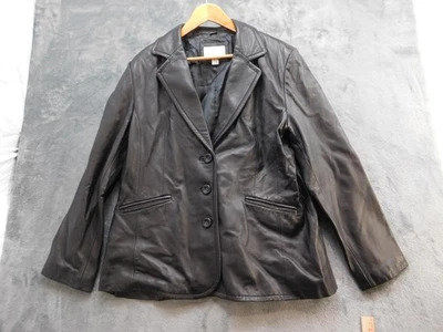 Chaqueta Worthington Mujer XL Negra Cuero de Cordero Genuino Blazer 3 Botones Foto 1 de 4