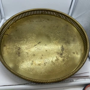 Mid 20th Century Large Round Brass Gallery Tray 14” Diameter - Picture 1 of 5