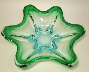 Vtg Murano Italian Art Glass Blue Green Flower Star Candy Trinket Bowl 11" MCM - Picture 1 of 7