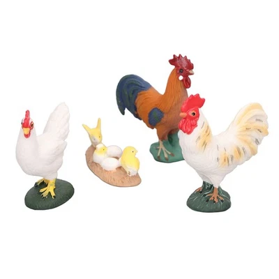 4pcs Simulated Farm Chicken Figurines Set Rooster Hen Chicks Decoration Farm - image 1 of 4