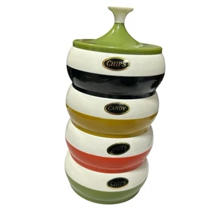 Mid-Century Modern Stacking Canisters Avocado Green, Red, Mustard Yellow, Black - Picture 1 of 16