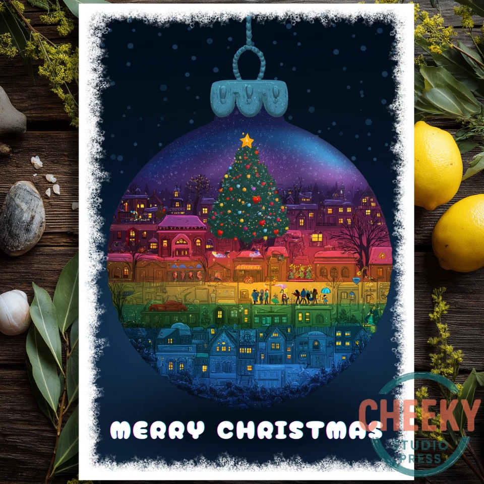 LGBT Gay Pride Lesbian Christmas Card Santa With Rainbow flag Friend Office Work