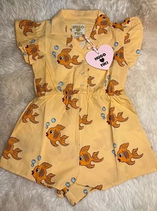 Hugo Loves Tiki Organic Cotton Ruffle Romper Size 6 Youth Yellow Fish - Picture 1 of 14