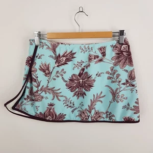 Vix By Paula Hermanny Womens Size XS S Blue Brown Floral Swim Skirt Slit Side - Picture 1 of 14