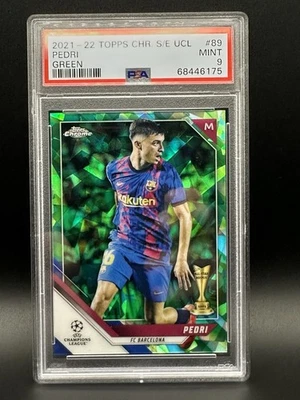 2021-22 PEDRI Topps Chrome UCL Sapphire 14/75 GREEN REFRACTOR #89 PSA 9 - Image 1 of 2