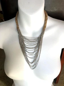 Express Choker Necklace Gold and Silver Tone Multi Chain - Picture 1 of 4