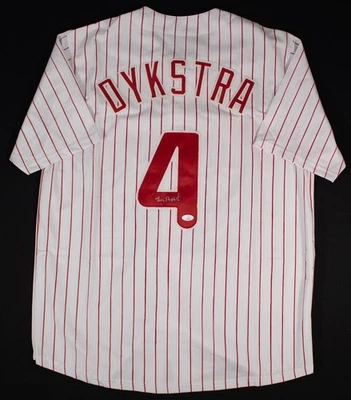 Camiseta personalizada firmada por Lenny Dykstra de los Philadelphia Phillies (certificado de autenticidad JSA Witness) Foto 1 de 3