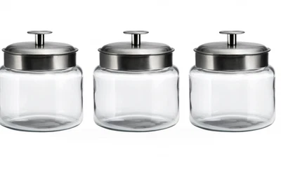Anchor Hocking 95539AHG17 Montana 48 oz Mini Jar with Brushed Metal Lid SET of 3 - Image 1 of 2