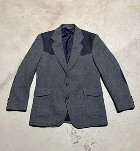 Vintage Pendleton Wool Blazer 40R Western Yoke Tweed Suede Trim Gray Sports Coat - Picture 1 of 11