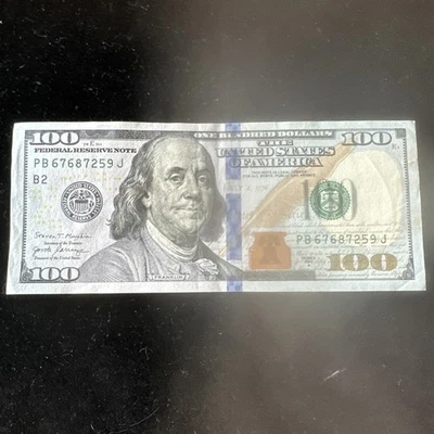 $100 USD Benjamin Franklin Banknote 2017 Circulated. United States Currency  - Image 1 of 4