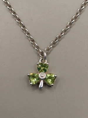 JMH Ireland Peridot Clover Sterling Silver Pendant On 925 C And H Chain 24.1" - Image 1 of 4