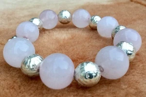 PP512 Pink Rose Quartz Sterling Silver Beaded Bracelet 8” lobster clasp - Picture 1 of 4